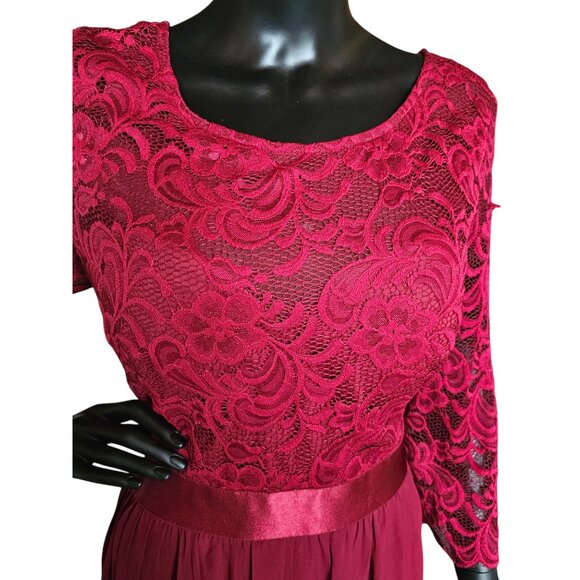 Red Illusion Lace Top Chiffon Maxi Dress - Ever Pretty - Picture 3 of 13